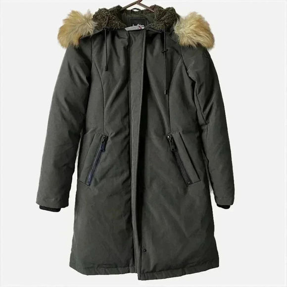 Sam Edelman Faux Fur Trim Hooded Down Parka Women's Size XS Loden/Olive Green - Picture 1 of 10